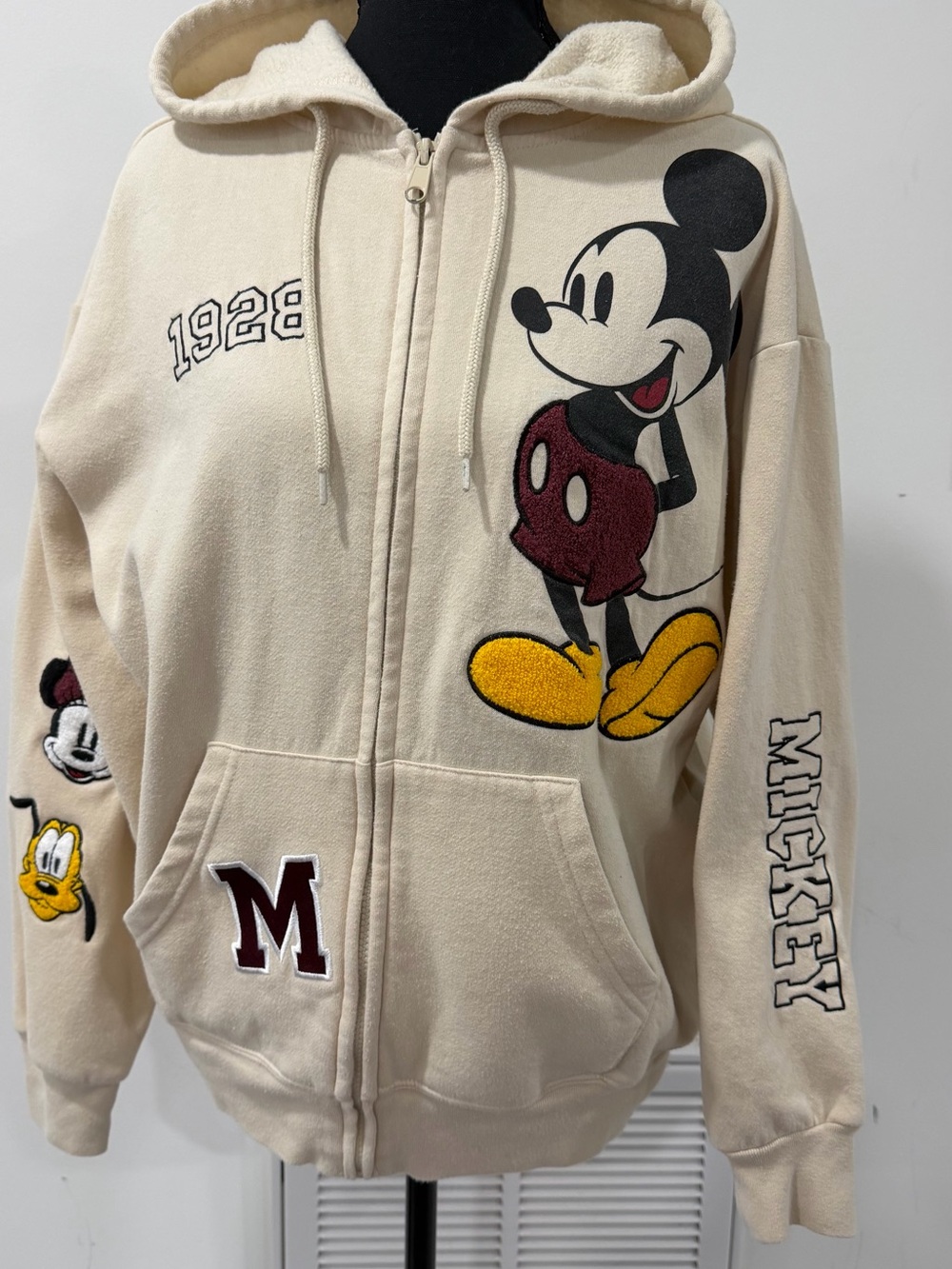 Disney Cream Hoodie with Mickey, Yellow & Burgundy Accents
